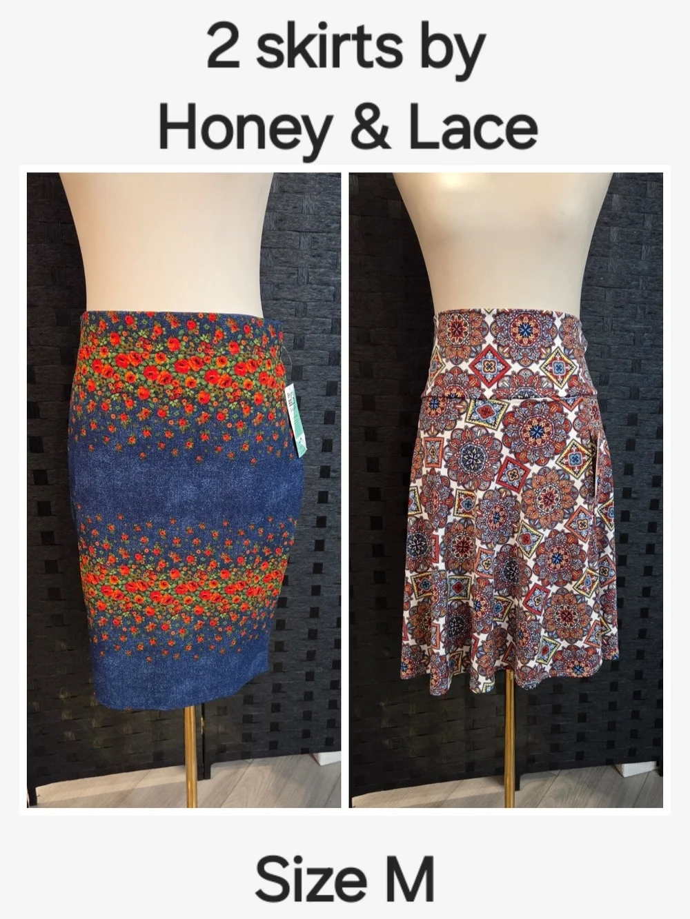 NWT Honey & Lace Skirt Bundle M Set of 2 Floral Pencil Boho A Line Flare New